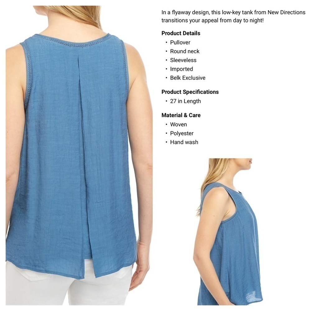 New Directions Blue Denim Sleeveless Top Shirt L
